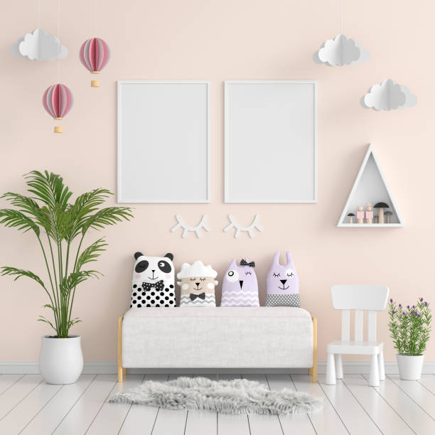 istock Two photo frame for mockup in living room, 3D rendering 1212164902
