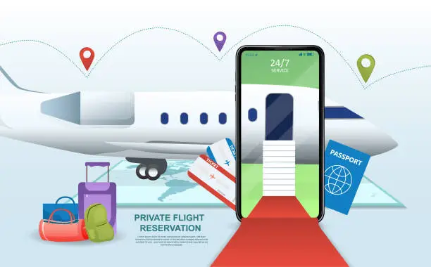 Vector illustration of Private flight online registration concept