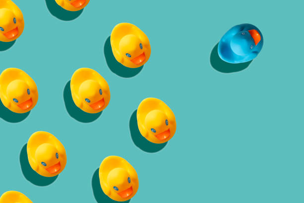 istock yellow rubber ducks on turquoise blue background 1212166673