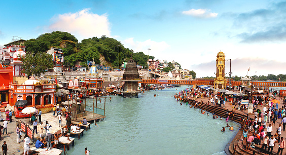 Har Ki Pauri is a famous ghat on the banks of the Ganges in Haridwar, India stock photo