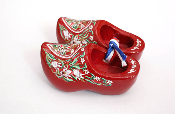 Used wooden Dutch shoes with windmill