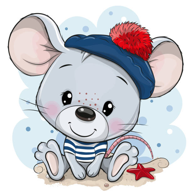 Cartoon Mouse in sailor costume Cute baby cartoon Mouse in sailor costume baby mice stock illustrations