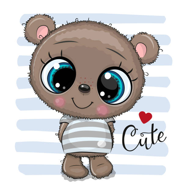 CartoonTeddy bear isolated on a on a striped background Cute CartoonTeddy bear isolated on a on a striped background plush bear stock illustrations