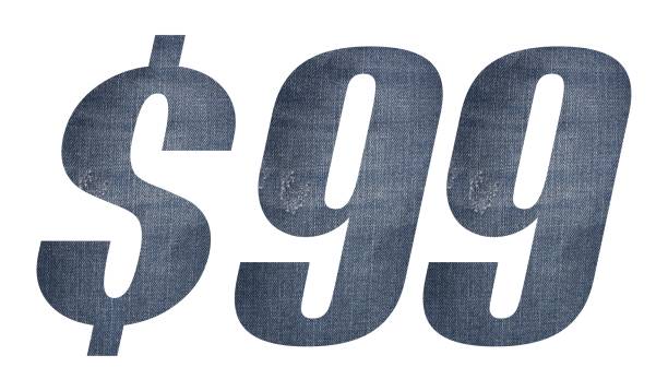 istock 99 Dollar with jeans fabric texture on white background. 1212170222