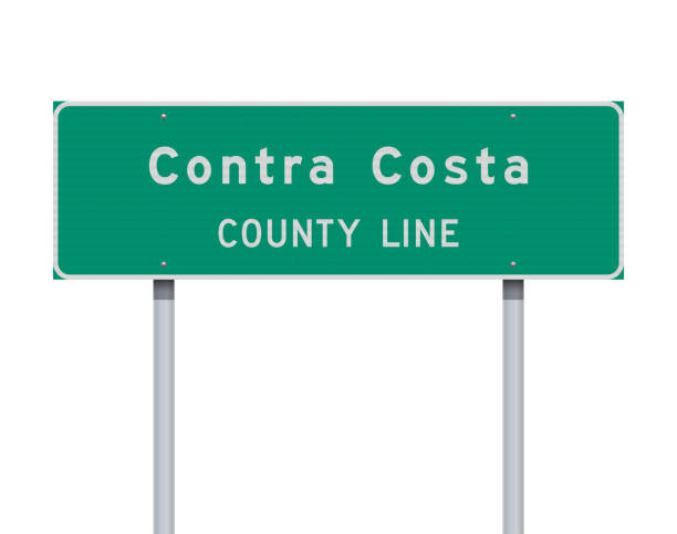 Contra Costa County Line road sign Vector illustration of the Contra Costa County Line green road sign on metallic posts contra costa county stock illustrations