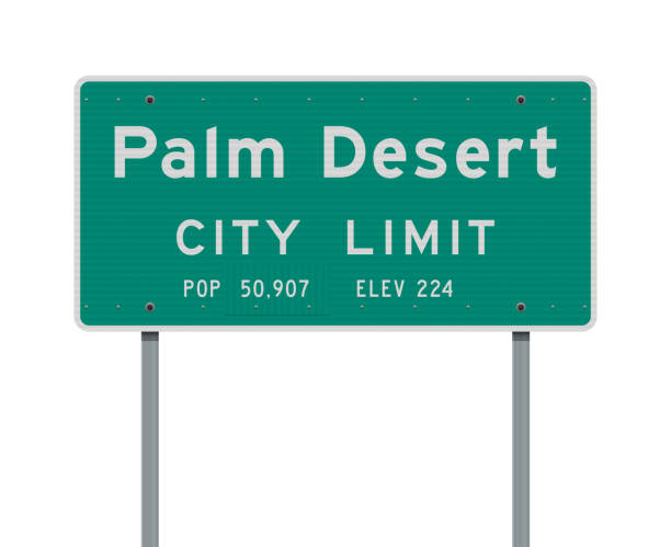 znak drogowy palm desert city limit - palm desert illustrations stock illustrations