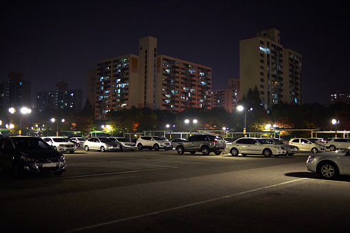 Late night parking landscape in korea.