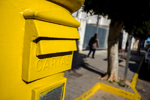Close up view of an old spanish post box of the national postal service