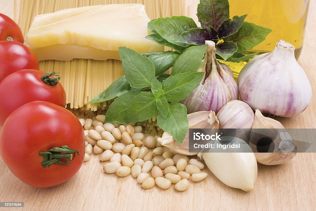 Zutaten für italienische pasta - Lizenzfrei Basilikum Stock-Foto