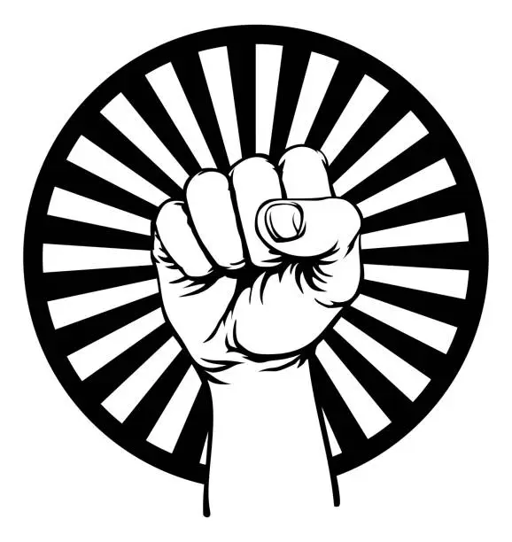 Vector illustration of Retro Revolution Hand Fist Raised Air Propaganda