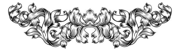 Scroll Pattern Laurel Filigree Leaf Baroque Motif A floral filigree pattern scroll laurel leaf baroque vintage style design motif tattoo borders stock illustrations