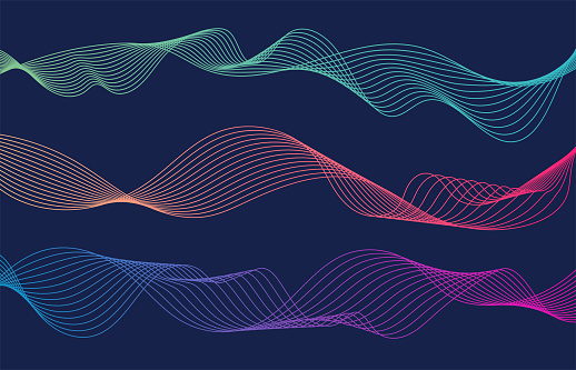 Colorful wave lines isolated blue background. Curved wavy line. Vector illustration