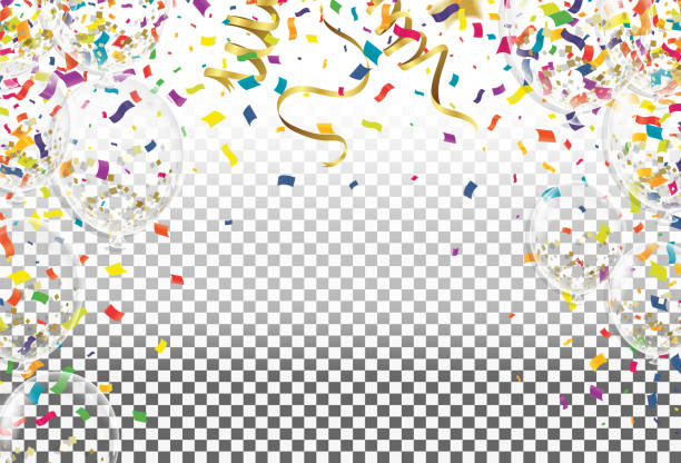 illustrations, cliparts, dessins animés et icônes de décoration de fête d’anniversaire confettis lumineux colorés isolés, ballon, streamers - confetti balloon white background isolated