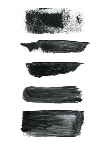 istock Set of five various black brush strokes in vector isolated on white paper background - spontaneous illustration with visible pressure and the amount of paint apply - abstract pattern with texure effect lines dots fraying and stains 1212179908