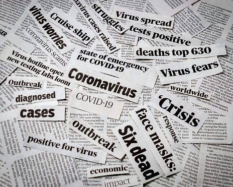 Coronavirus, covidos-19 recortes de titulares de periódicos. Imprimir información de medios aislados photo