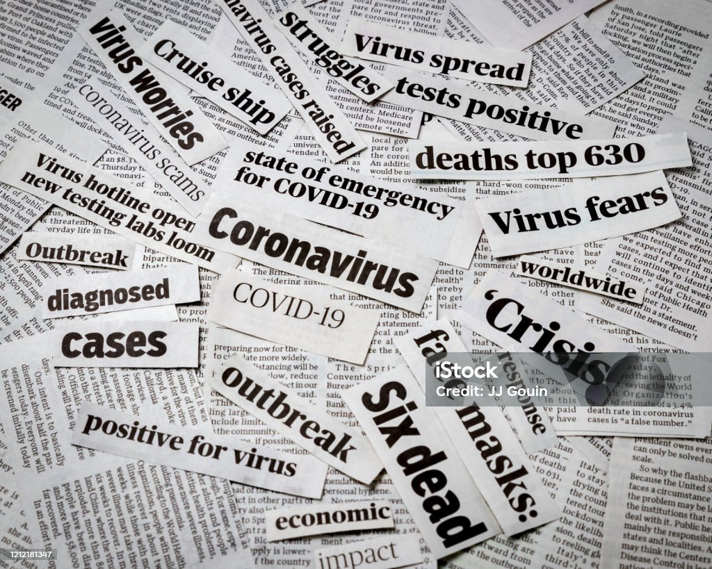 Coronavirus, covid-19 newspaper headline clippings. Print media information isolated background, concept, no people Coronavirus Stock Photo