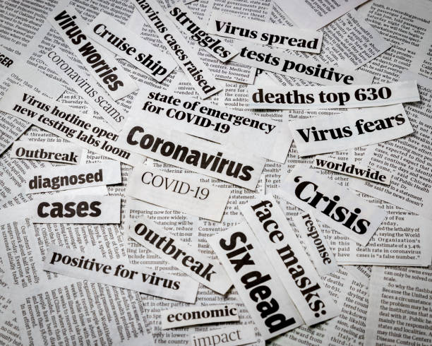 coronavirus, covid-19 wycinki nagłówek gazety. drukowanie informacji o multimediach izolowanych - newspaper the media newspaper headline communication zdjęcia i obrazy z banku zdjęć