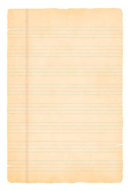 вертикальная векторная иллюстрация старой пожелтеной страницы бежевого цвета с блокнота, вырванная из краев с рисунком из четырех линий - lined paper paper old notebook stock illustrations