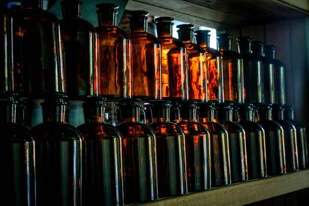 istock A row of glass bottles on a shelf 1212182262
