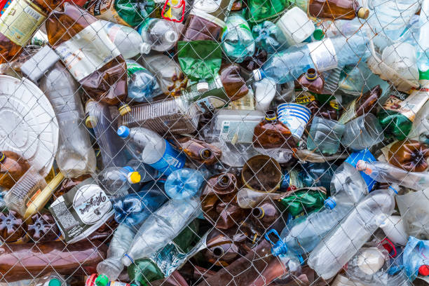 Kharkov, Ukraine - March 2020 - Plastic bottles ready for recycling. Sorting garbage. Ecology and recycle concept. Trash , Bin , Rubbish , Plastic Bags pile
