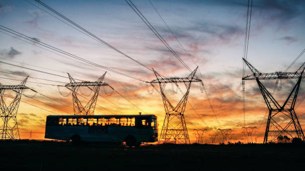 istock Electric power lines at sunset. 1212185445