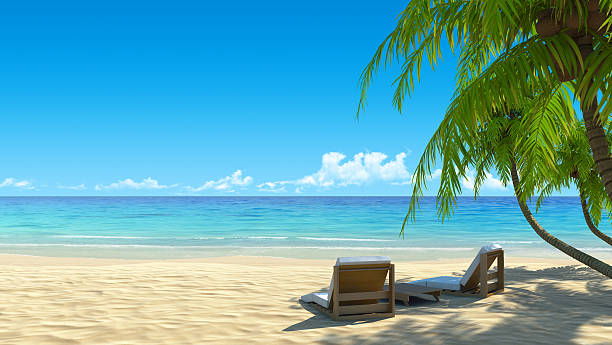 istock Two stylish beach-chairs on idyllic tropical white sand beach 121218574