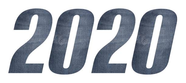 istock Year 2020 with jeans fabric texture on white background. 1212186351
