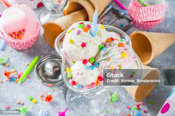 Birthday Cake Ice Cream Stock Photo - Download Image Now - Ice Cream, Birthday Cake, Birthday