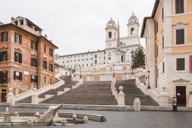 Piazza di Spagna in Rome without tourists and people stock photo