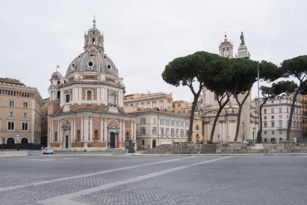 Piazza Venezia in Rome without tourists and people stock photo