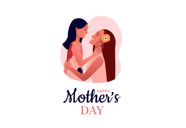 ilustrações, clipart, desenhos animados e ícones de feliz dia da mãe. mamãe abraça a filha. o amor da mamãe - kissing child family isolated
