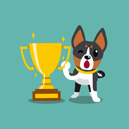 Cartoon Character Basenji Dog With Gold Trophy Cup Award Stock Illustration  - Download Image Now - iStock