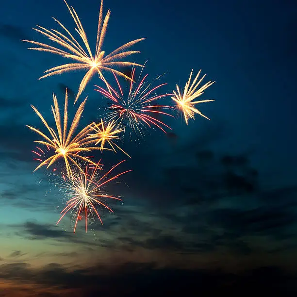 Photo of Brightly colorful fireworks  in the night sky
