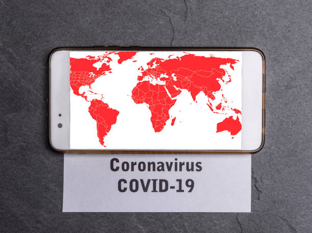 Coronavirus and travel concept. Note COVID-19 and  passport.