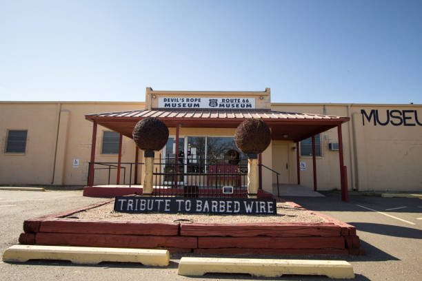 McLean, Texas, USA - February 24, 2020: Exterior of the Devils Rope and Route 66 Museum in McLean Tx. The museum tells the history of barbed wire and has a section dedicated to Route 66 which the museum is located on.