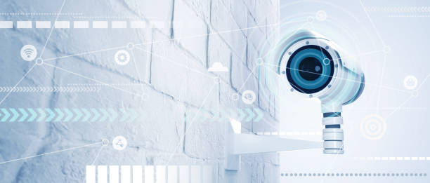 CCTV camera Identification of persons information screen. Safety and guarding concept.
