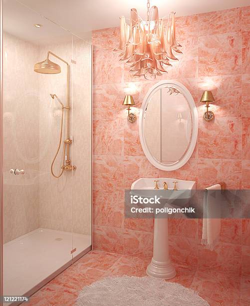 Modern Bathroom Interior Stock Photo - Download Image Now - Pink Color, Furniture, Gold - Metal
