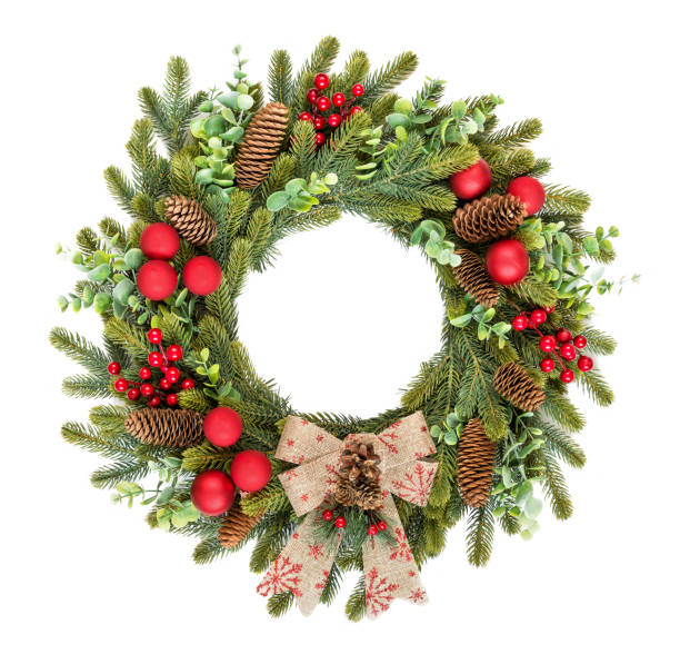 istock Traditional rustic Christmas wreath on white background 1212211760
