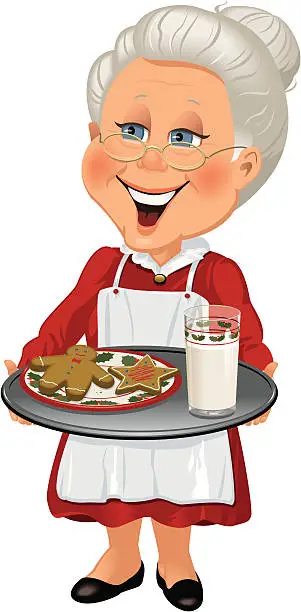 Vector illustration of Mrs. Claus with tray of cookies