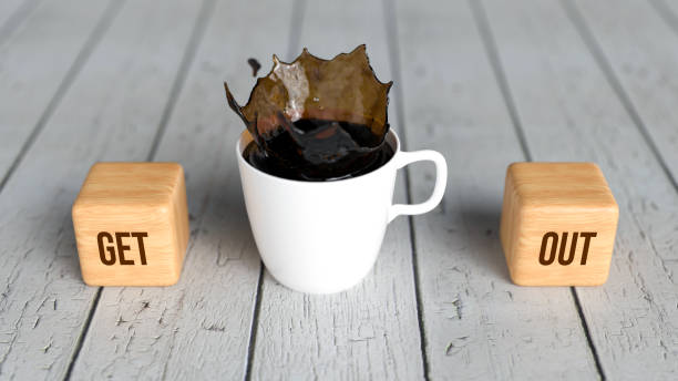 istock cup of coffee and cubes with text GET OUT - 3D rendered illustration 1212212126