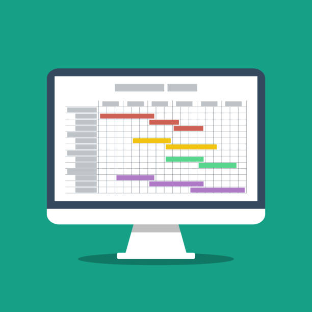 projekt szacowany harmonogram jako wykres gantta na ekranie komputera osobistego - flow chart strategy analyzing chart stock illustrations