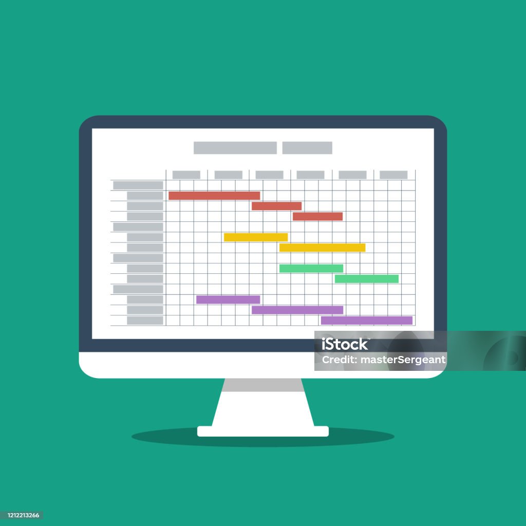 Computer Project Draw A Chart Project Estimated Schedule As Gantt Chart On Personal Computer Screen ...