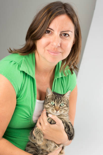 woman with british shorthair cat