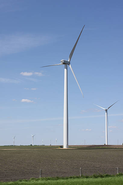 istock Wind turbines in a field next to the road 121221915