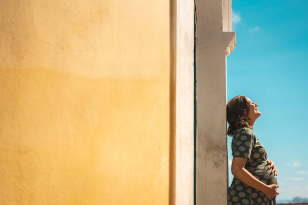 Woman, Pregnant, Daylight, Sky, Praying