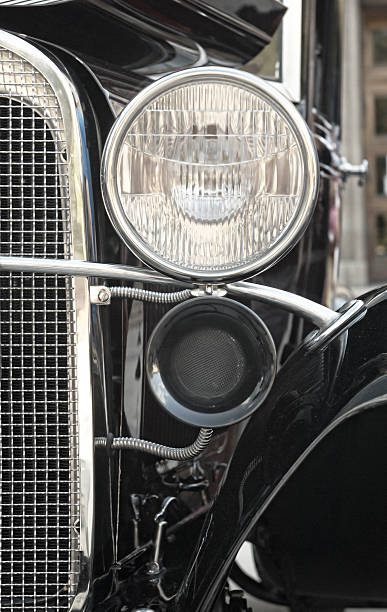 istock Front Headlight of a retro car 121221958
