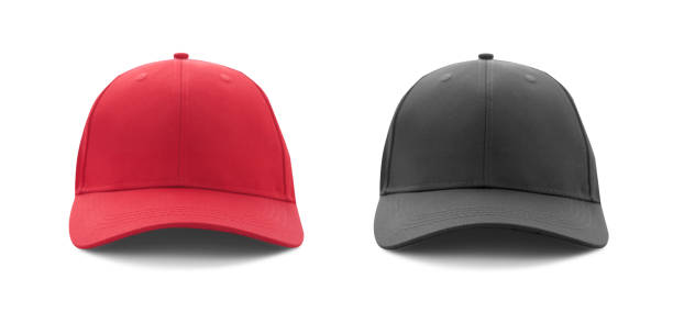 istock Baseball cap red and black templates, front views isolated on white background 1212221324