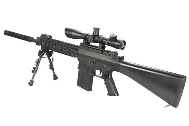 istock semi automatic sniper rifle with bipod and silencer 1212226417