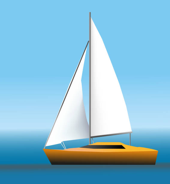 istock yellow-gold yacht with black windows and two white sails on the water 1212230931