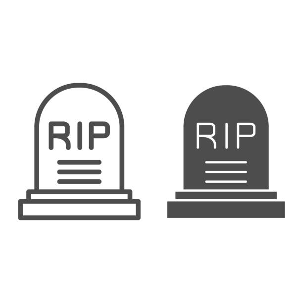 illustrazioni stock, clip art, cartoni animati e icone di tendenza di linea di lapide soldato e icona solida. grave rip, simbolo del monumento della persona morta del cimitero, pittogramma in stile contorno su sfondo bianco. segno militare per il concetto mobile e il web design. grafica vettoriale. - illustrazioni di serio